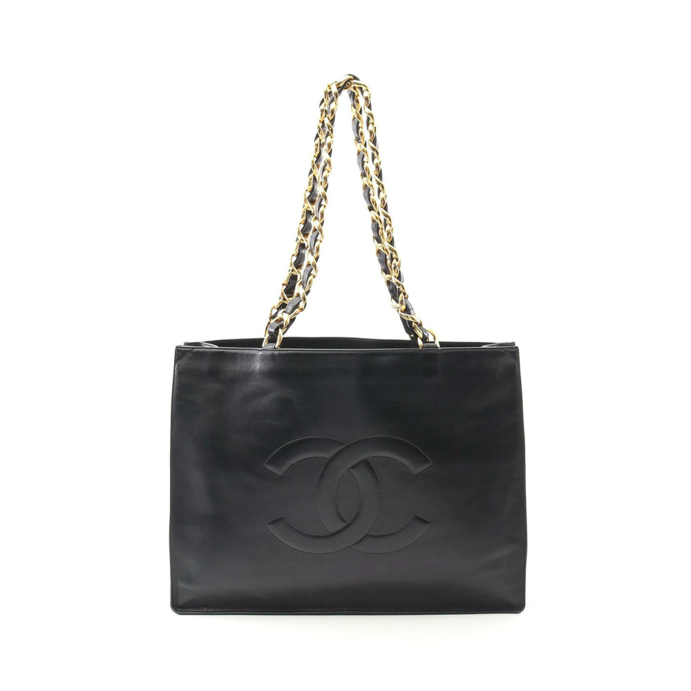 Chanel Coco Mark Tote Bag Leather Black
